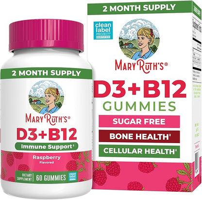 MARYRUTH'S Vitamin D3 + B12 Gummies for Ages 4+ | Sugar Free | Bone Health | Immune Support | Energy Metabolism | Cognitive Function | Vegan | Non-GMO | Gluten Free | 60 Servings | 2 Month Supply