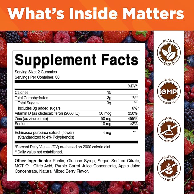 Vitamatic Zinc 50mg Gummies – 60 Vegan Gummies Gluten Free – Healthy Immune Support for Adults, Men & Women