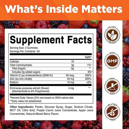Vitamatic Zinc 50mg Gummies – 60 Vegan Gummies – Gluten-Free – 2 Pack
