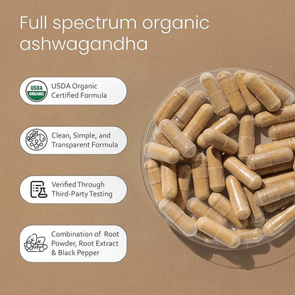 NaturaLife Labs Organic Ashwagandha 2100 mg per Serving – Herbal Supplement Root Powder & Extract – 100 Capsules – Vegan, Non-GMO, Gluten-Free