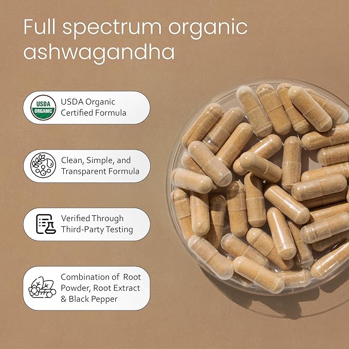 NaturaLife Labs Organic Ashwagandha 2100 mg per Serving – Herbal Supplement Root Powder & Extract – 100 Capsules – Vegan, Non-GMO, Gluten-Free (2 Pack)