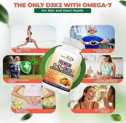 MoxyVites Vitamin D3 K2 5000 IU – High Absorption D3 + K2 MK-7 with Sea Buckthorn Oil & Omega-7 – Bone, Heart & Immune Support for Women & Men – 60 Vegan Capsules