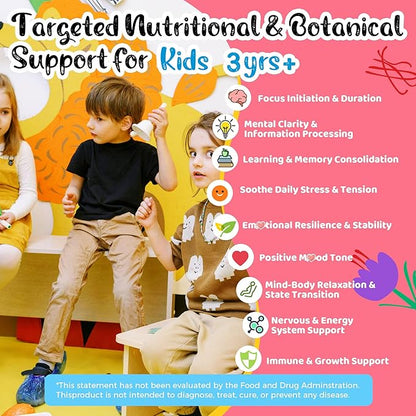 Q'ankyaq Kids Saffron Gummies, Saffron Supplements for Kids (3 yrs+), Focus and Memory Gummiess, Mood Balance with Rosemary, Passion Flower Extract, Chamomile Extract, Sugar-Free, Vegan, 60 Counts