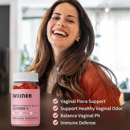 Feminine Balance Gummies, Premium Women's Supplement for PH & Immune Support, Vegan Gluten-Free - Hawaiian Pineapple, 60 Gummies (30 Servings) - BPA-Free Bottle