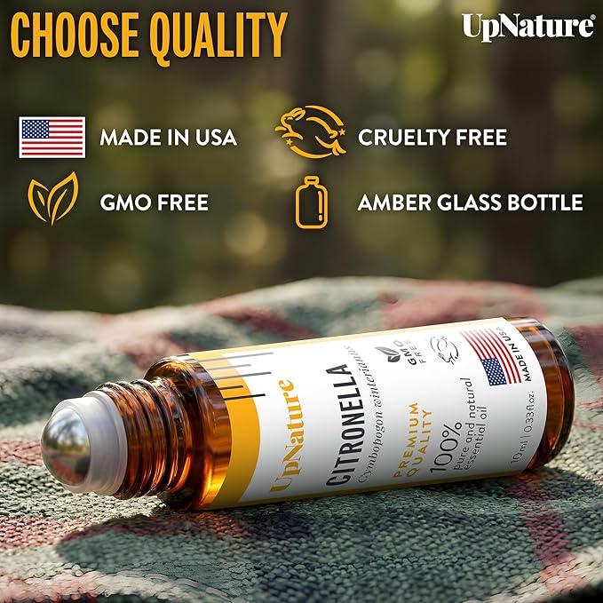 UpNature Citronella Oil Roll On – Camping Essentials - 100% Natural Citronella Essential Oil for Skin