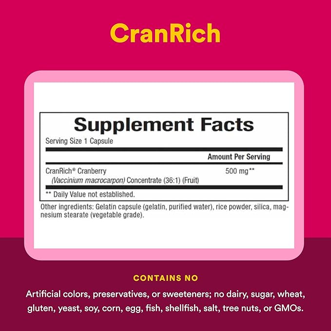 Natural Factors CranRich Super Strength Cranberry Concentrate - Antioxidant Support Supplement with Cranberry Concentrate - Aids Urinary Tract & Bladder Health - 180 Capsules (180 Servings)
