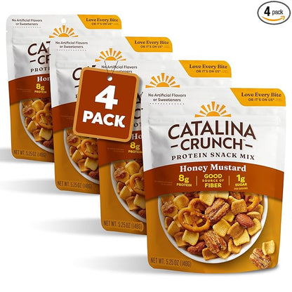Catalina Crunch Protein Snack Mix - 8g Protein, 1g Sugar per Serving - Good Source of Fiber, Keto, Gluten Free - Honey Mustard, 5.25 Ounce Bag (Pack of 4)