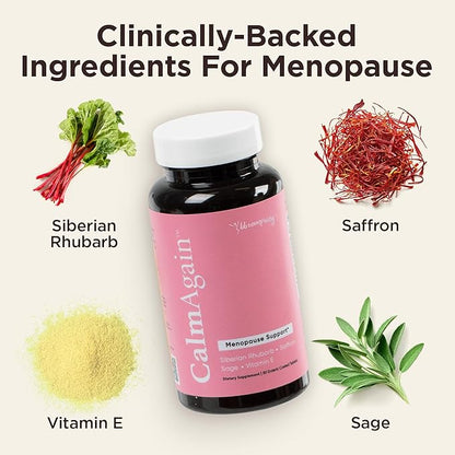 BB Company CalmAgain for Menopause Anxiousness, Mood Balance for Women | Stay Calm, Lower Cortisol, Fewer Mood Swings | Siberian Rhubarb, Sage, Saffron | Menopause Relief | 30 Ct