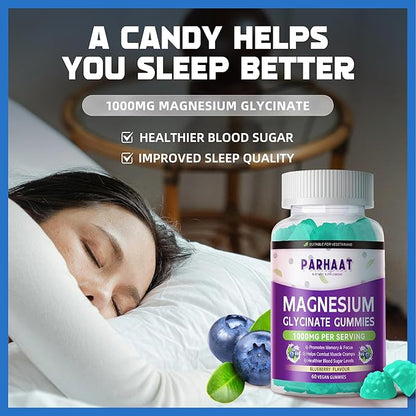 Magnesium Glycinate Gummies - Sugar Free Magnesium Potassium Supplement with Vitamin D, B6, CoQ10 for Calm Mood & Sleep Support - 120 Blueberry Chews