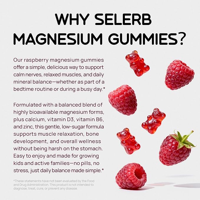 Magnesium Glycinate Gummies for Kids & Adults Melatonin Free Calm Magnesium Gummies with Citrate, Malate, B6, D3, Calcium & L-Theanine for Sleep Relaxation, Bone & Muscle Magnesium for Kids | 60 Count