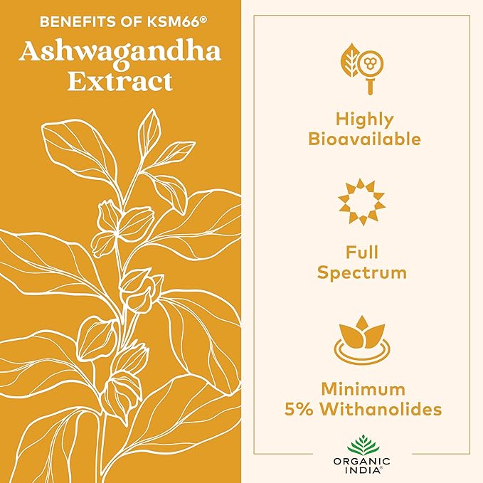 ORGANIC INDIA Ashwagandha Gummies for Men & Women - Stress Supplement, KSM-66 Ashwagandha Root, Extra Strength, Calm Chews, Vegan, Non-GMO - Lemon Lime, 60 Gummies