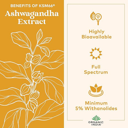 ORGANIC INDIA Ashwagandha Gummies for Men & Women - Stress Supplement, KSM-66 Ashwagandha Root, Extra Strength, Calm Chews, Vegan, Non-GMO - Lemon Lime, 60 Gummies