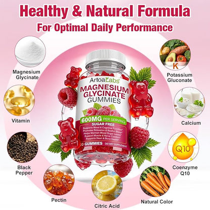 Magnesium Glycinate Gummies with L-Threonate,120pcs Sugar Free Magnesium Complex Gummies for Sleep, Body Support and Relaxation,Non-GMO, Gluten-Free