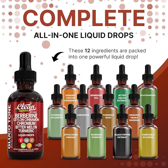 Organic Ceylon Cinnamon Berberine Liquid Drops Supplement with Bitter Melon Extract, Glucomannan, Gymnema, Chromium, Turmeric, Organic Panax Ginseng, Apple Cider Vinegar, Moringa Powder Vegetarian (2)