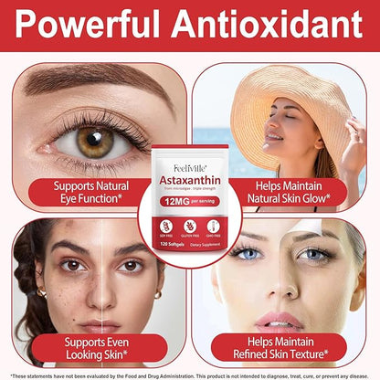 VOFANK Astaxanthin 12mg, Premium Astaxanthin Supplements with Antioxidant Activity, Supports Eye, Joint, Immune, Skin Health, Internal Circulation, Non-GMO & No Gluten 240 Softgels