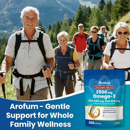 Omega 3 Fish Oil with Vitamin D3 K2 – 300 Lemon Flavored Burpless Softgels | Fish Oil Omega 3 Supplements Support Heart, Brain, Eyes & Immune Health | Gluten-Free, Non-GMO