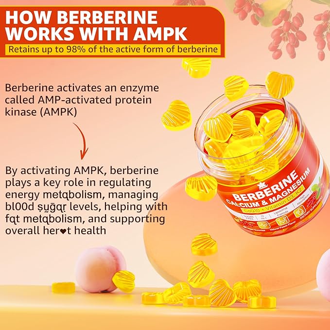 LILICARE Berberine Supplement Gummies Sugar Free, Extra Absorption with Liposomal Berberine & Berberine HCI, Calcium, Magnesium, AMPK Activitor for Sugar & Level, Immune, Energy, Metabolism -Pack of 2