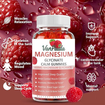 Magnesium Glycinate 400mg Gummies, High Absorption Magnesium Complex for Women, Kids, Adults, Sleep aid, Calm,Muscle Relaxation, Vitamins B6, D & Potassium Supplement, Gluten-Free Vegetarians.