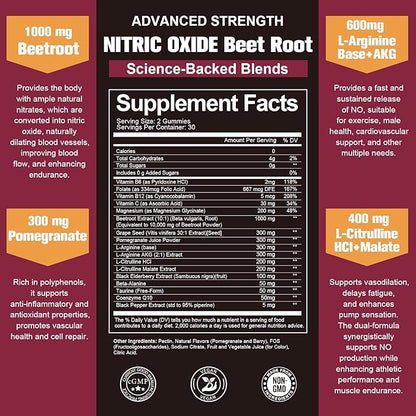 Totaria Beet Root Gummies - Beetroot Supplement with Grape Seed, Pomegranate, Vitamin C, B12 & B3 - Nitric Oxide Gummies for Heart, Energy, Muscle & Circulation Support Vegan, Non-GMO, Sugar Free