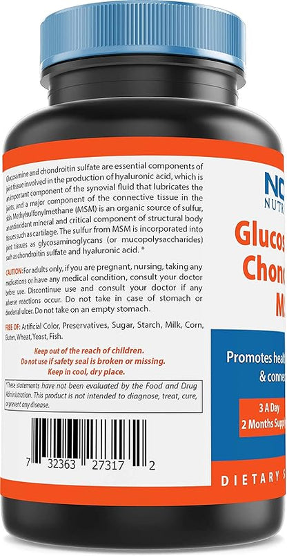 Nova Nutritions Triple Strength Glucosamine Chondroitin MSM 2600mg/Serving Capsules, Supports Healthy Joint, Cartilage and Connective Tissue - Promotes Joint Comfort & Flexibility 180 Count