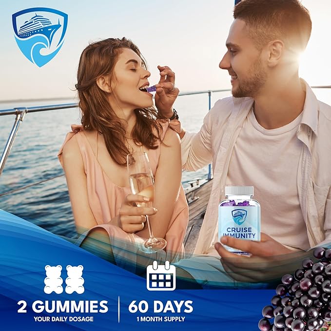 Immune Support Gummies for Cruisers with Vitamin C, B12, Zinc, Elderberry Extract, 60 Gummies, 30 Servings, Cruise and Travel Specific Wellness Supplement