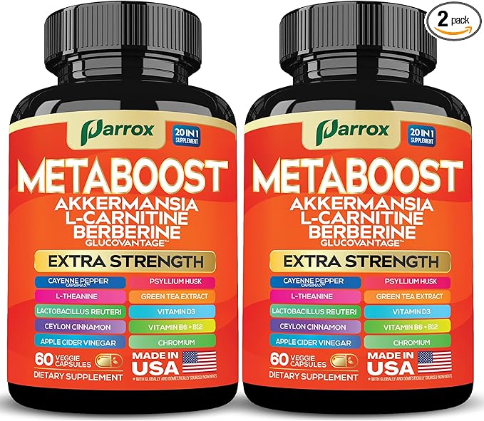 GLP-1 Booster Supplement, Akkermansia, L-Carnitine, Berberine (GlucoVantage), Methylfolate, Methylated B12, Chromium, Capsimax, Psyllium Husk, Probiotics Vitamins D3, B6, 20-in-1 Plant-Based (2 Pack)