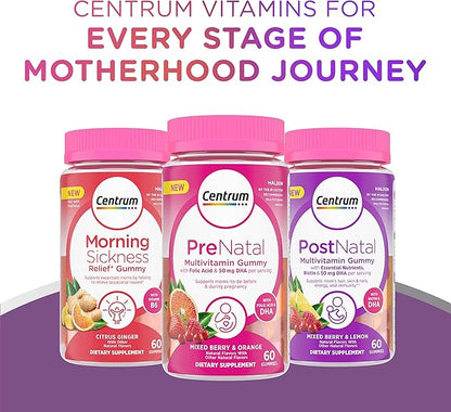 Centrum Morning Sickness Relief Gummies, Citrus Ginger Flavor - 60 Count, Up to 60 Day Supply