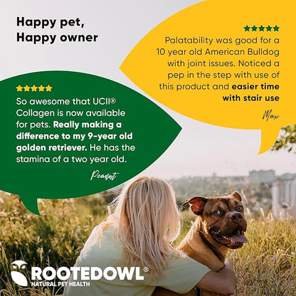 Rooted Owl Joint and Muscle Support for Large Dogs (Over 30 Lbs) - Supplement with UC-II Type II Collagen and L-Carnitine - 30 Count