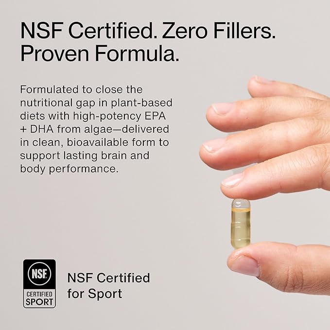 Momentous Vegan Omega-3 - Plant-Based EPA & DHA Supplement for Men & Women - Sourced from Algae Oil - Supports Heart, Joint, & Brain Health - NSF Certified for Sport - 1,000 mg - 30 Servings