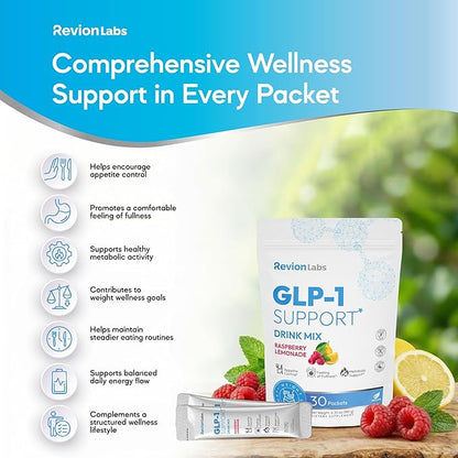 GLP-1 Support Drink Mix Powder - Weight Loss Support Natural Appetite Suppressant & Metabolic Booster for Women Men - Daily Fat Burn Cravings Control & Gut Health GLP1 Support Supplement