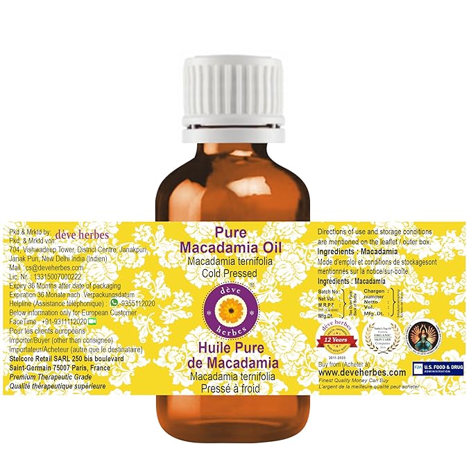dève herbes Pure Macadamia Oil (Macadamia ternifolia) Cold Pressed 15ml (0.50 oz)
