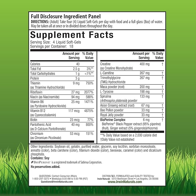 Irwin Naturals Triple-Boost Caffeine-Free Energy - Lasting, Jitter-Free Focus - Brain Boosting Nootropic - 75 Liquid Softgels