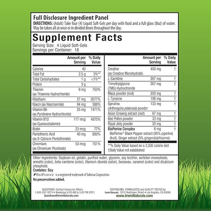 Irwin Naturals Triple-Boost Caffeine-Free Energy - Lasting, Jitter-Free Focus - Brain Boosting Nootropic - 75 Liquid Softgels