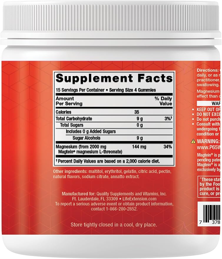 Life Extension Gummy Science™ Neuro-Mag® Magnesium L-Threonate, Memory Support, Quick Thinking, cognition, Magnesium Supplement, Gluten-Free, Non-GMO, Orange Flavor, 60 Gummies