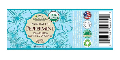 US Organic 100% Pure Peppermint Essential Oil - USDA Certified Organic - 15 ml Pack of 2 - w/Improved caps and droppers (More Size Variations Available)