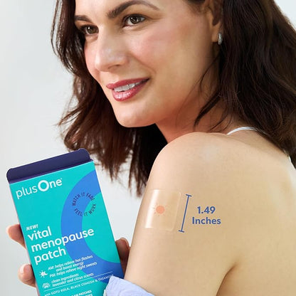 plusOne Vital Menopause Patches AM & PM – Hot Flash & Night Sweat Support – Promotes Energy & Sleep – Herbal Arjuna Daily Patches – 16ct
