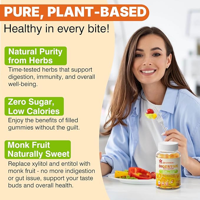 LILICARE Ginger Chews Gummies for Nausea & Digestive Support, Stomach Relief, Sugar Free with Turmeric,Odorless Garlic, Quercetin, Vitamin D3,Digestive Supplements for Occasional Bloating & Gas, 2Pack