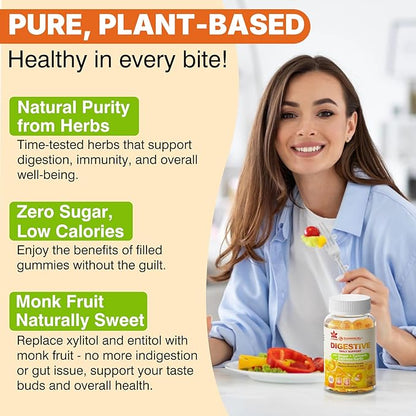 LILICARE Ginger Chews Gummies for Nausea & Digestive Support, Stomach Relief, Sugar Free with Turmeric,Odorless Garlic, Quercetin, Vitamin D3,Digestive Supplements for Occasional Bloating & Gas, 2Pack