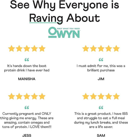 OWYN Only What You Need Plant Based Protein Shake, 20g Vegan Protein from Organic Pumpkin Seed, Flax, Pea Blend, Prebiotic Supplement, Superfood Greens, Gluten & Soy-Free (Cookies & Creamless)