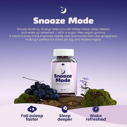 AmpUp Sugar Free Melatonin Gummies 5mg with Magnesium & L-Theanine - 70 Gummies Grape Sleep Gummies for Adults, Natural Sleep Aid Supplement, Non-GMO & Vegan