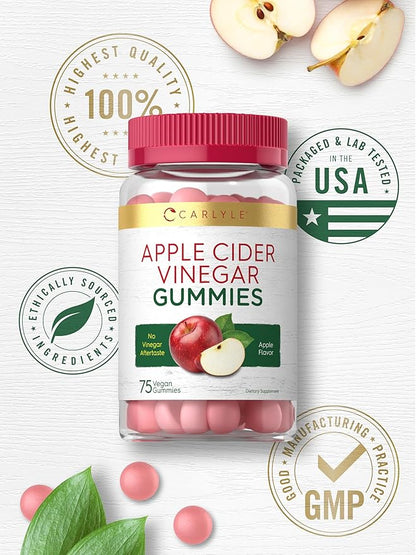 Carlyle Vegan Apple Cider Vinegar Gummies | 75 Count | Apple Flavor | Non-GMO, Gluten Free | ACV Supplement