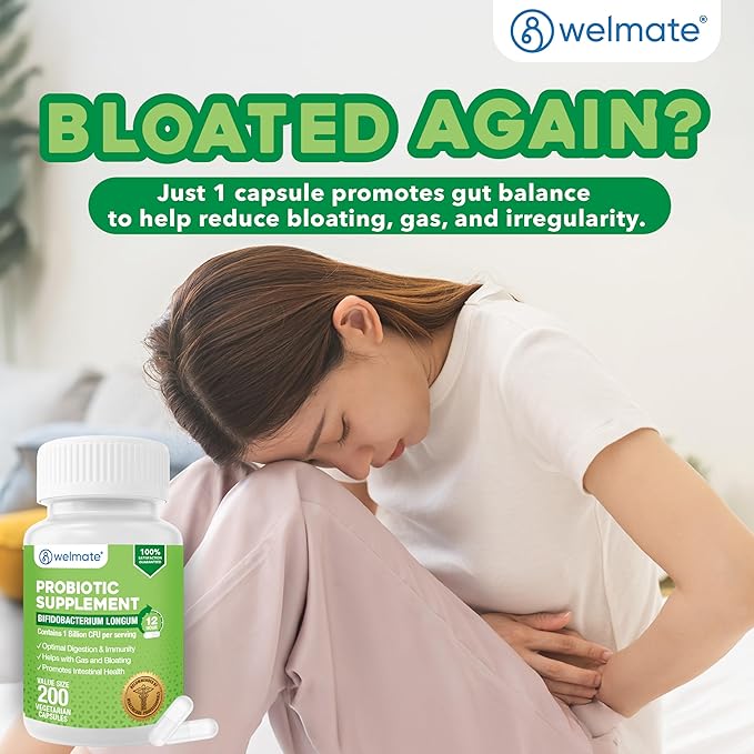 WELMATE Bifidobacterium - Probiotic Supplement - Supports Gut Health - Immune Support - Digestive Enzymes - Gluten Free - Vegan - Men & Womens Probiotic - Value Size - 200 Count