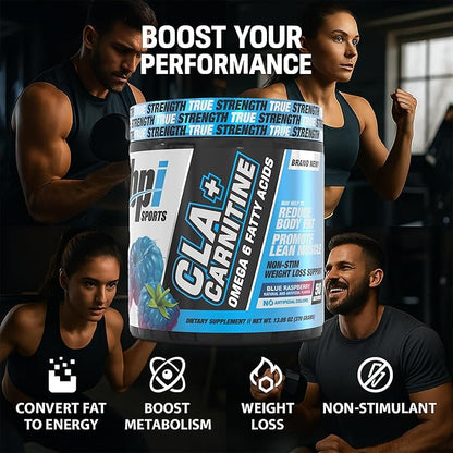 BPI Sports CLA+Carnitine – CLA L Carnitine & Linoleic Acid – L Carnitine Supplement for Weight Loss, Metabolism & Lean Muscle – Caffeine Free – Blue Raspberry – 50 Servings – 12.34 oz