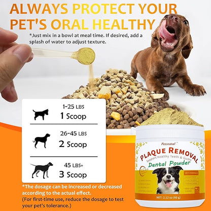 Natural Dog Dental & Supplement Powder, Plaque & Tartar Control with Glucosamine, Omega-3, Probiotics & Vitamin E for Joint, Beef Liver Flavour, Digestion & Fresh Breath