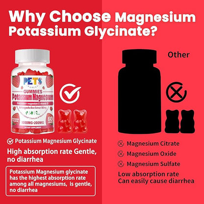 Potassium Magnesium Gummies - High Absorption Magnesium Glycinate & Potassium Citrate Plus Omega 3, B6, D3, K2 & Calcium - Chewable Gummy for Leg Cramps, Immunity & Energy Strawberry 120 Gummies