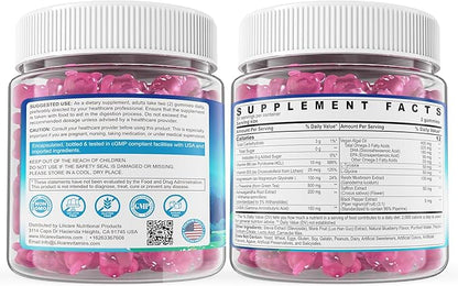 L Theanine Calm Gummies 500mg, Sugar-Free Liposomal L-Theanine Supplement, w/Safforn, Magnesium Glycinate, GABA, Ashwagandha, Algae Omega-3, Vitamin D3 B12, for Brain Calm, Relax, Mood, Zzz, 120Cts