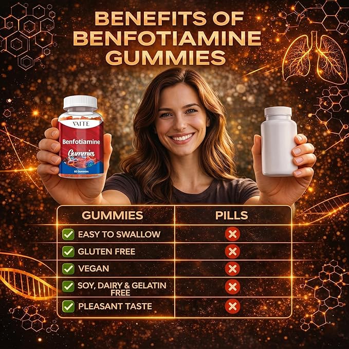 Benfotiamine 320mg Gummies with 45mg L-Leucine Supplement: Essential Vitamin B1 Complex for Men and Women, Non-GMO, Vegan & Gluten-Free - Supports Metabolism, Energy & Nervous System Health