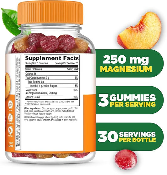 Magnesium Citrate Gummies | 250mg Elemental Magnesium from 2,130mg Magnesium Citrate | Great Tasting Magnesium Supplement | Stress Relief Support for Adults | 90 Magnesium Gummies | Lifeable