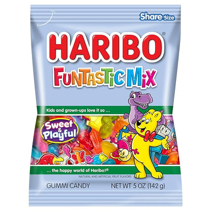 Haribo Gummi Candy | Funtastic Mix in Shareable Size Bags | Many Shapes & Flavors, 5 oz. (Pack of 12)