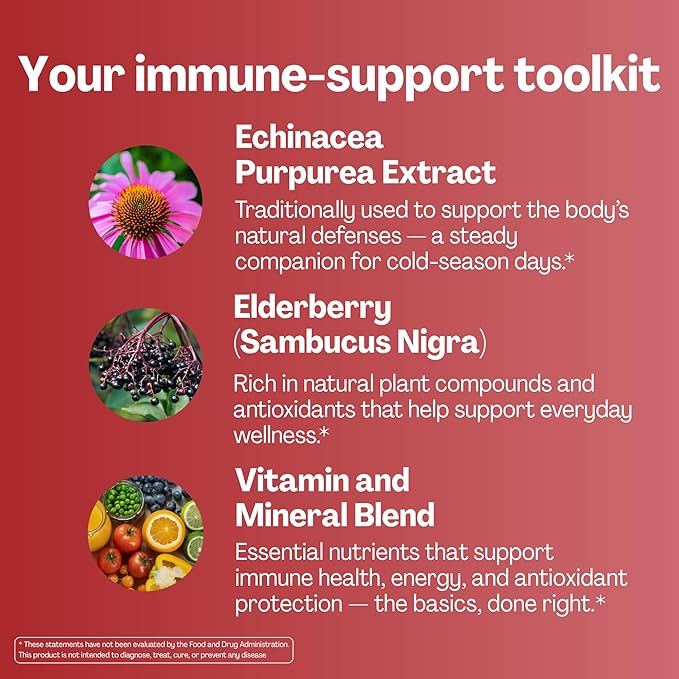 URVI® Immune Support Gummies 9-in-1 - Echinacea, Elderberry, Vitamin C, D3 K2, E, Niacin, Zinc & Selenium - Multivitamin, Antioxidants, Immunity Supplement - Vegetarian & Sugar Free - 60 Count